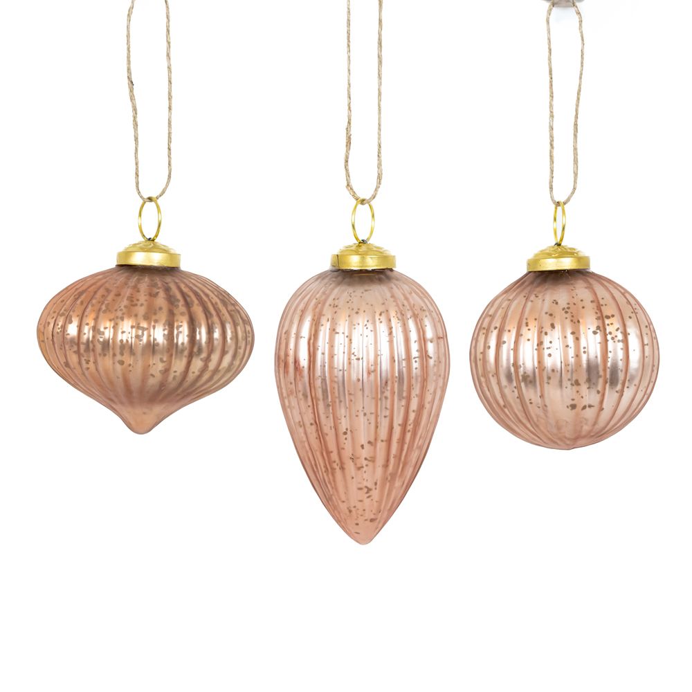 3x3x3 glass ornaments s/3, rose gold