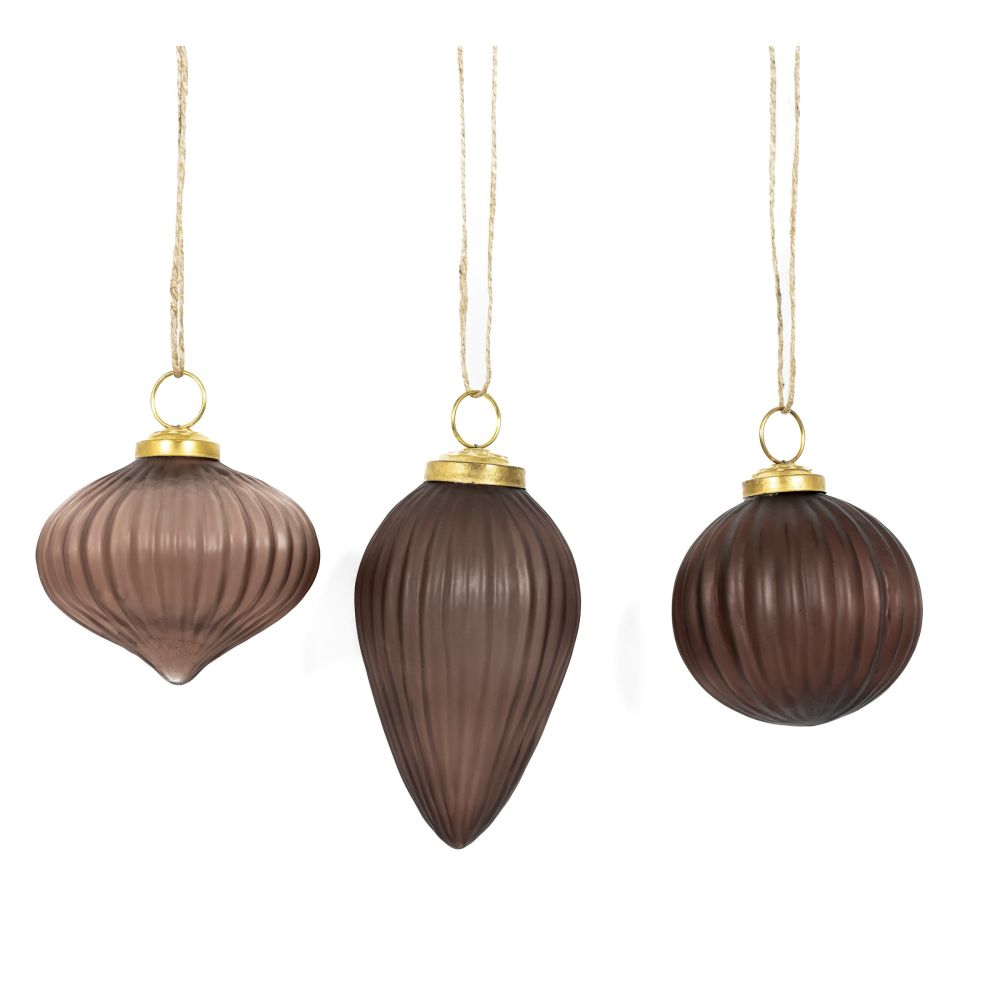 3" Glass Ornament Set - Brown | (Set of 3)