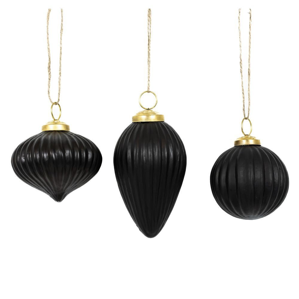 3" Glass Ornament Set - Black | (Set of 3)