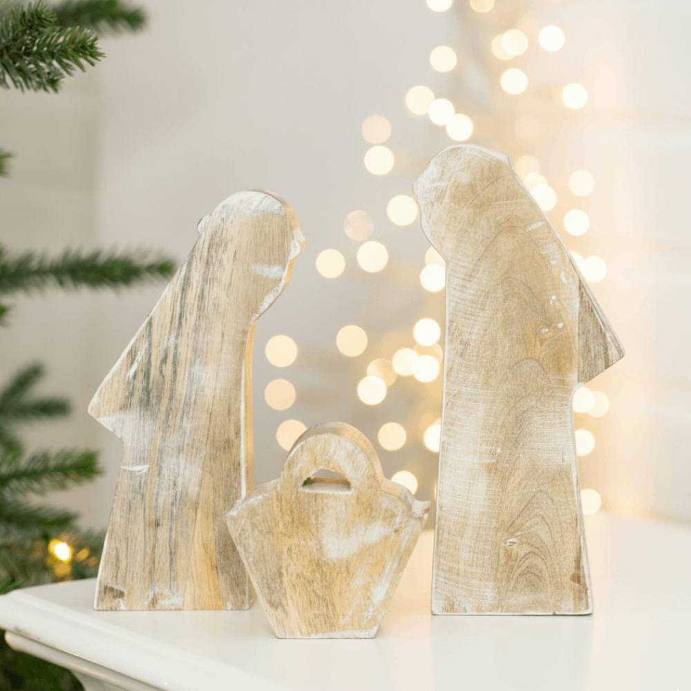8" Mango Wood Cutout Set - Nativity (Set of 3) | Sundara Collection
