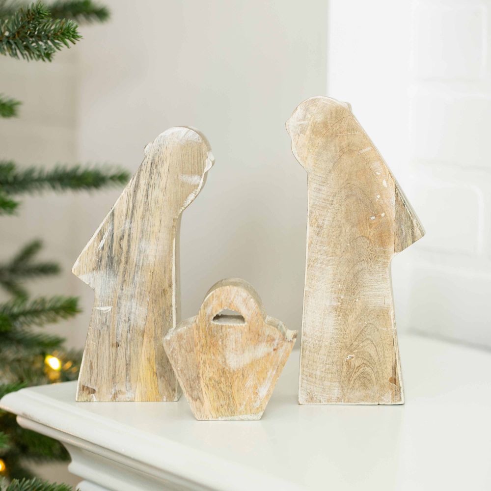 8" Mango Wood Cutout Set - Nativity (Set of 3) | Sundara Collection