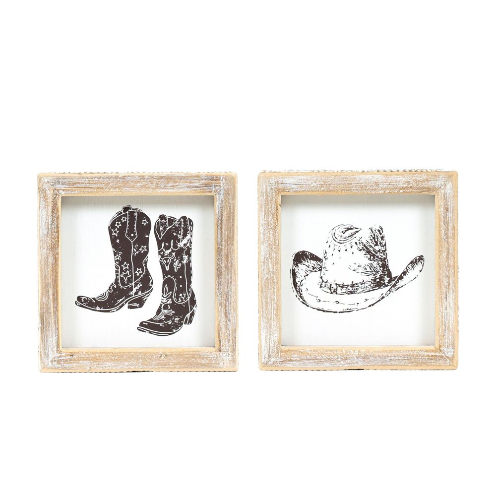 5x5x1.5 rvs wood frame sign (HAT/BOOTS) wh/bn