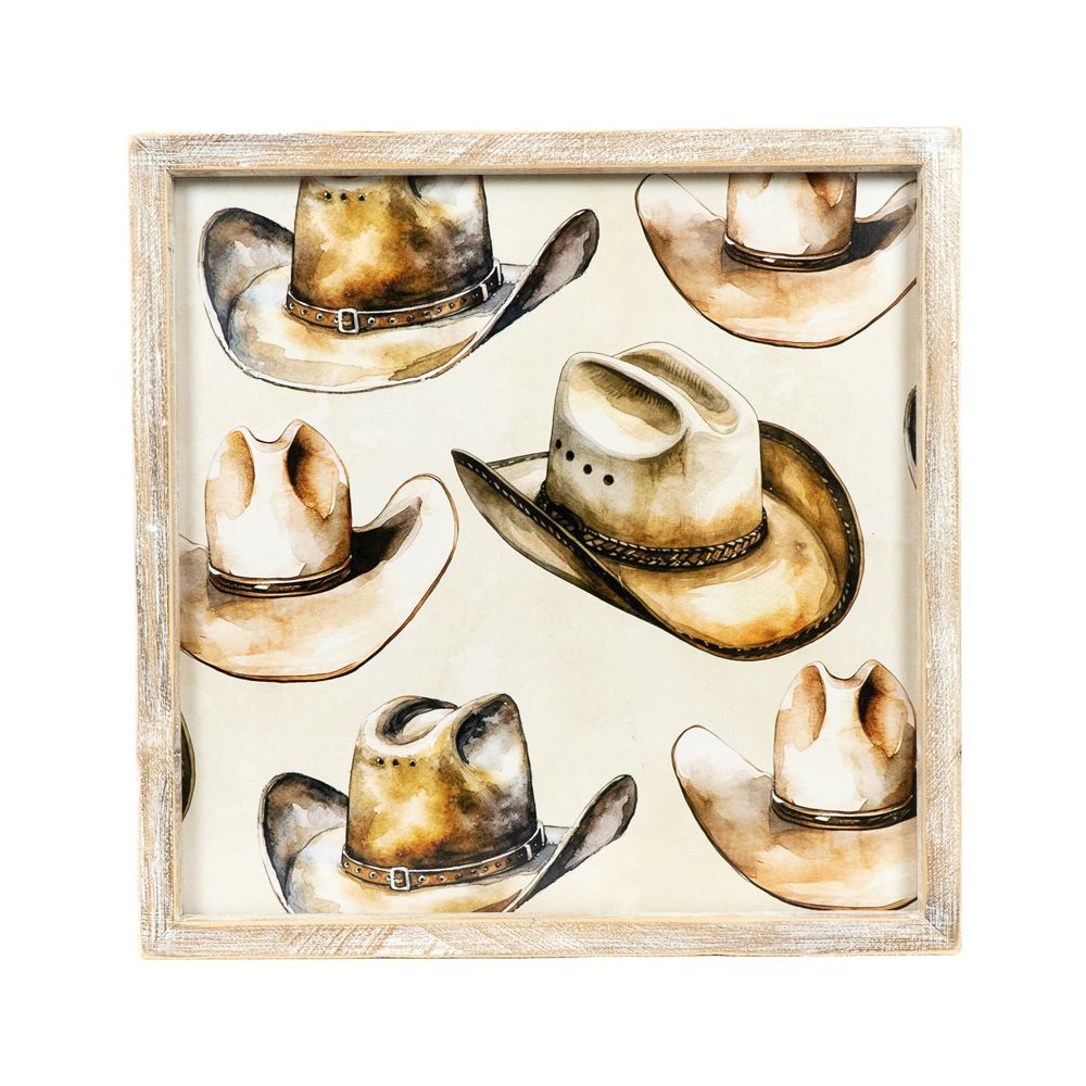 17" Reversible Wood Frame Sign - Cowboy Hat/Cactus | Multicolor | Giddy Up Collection