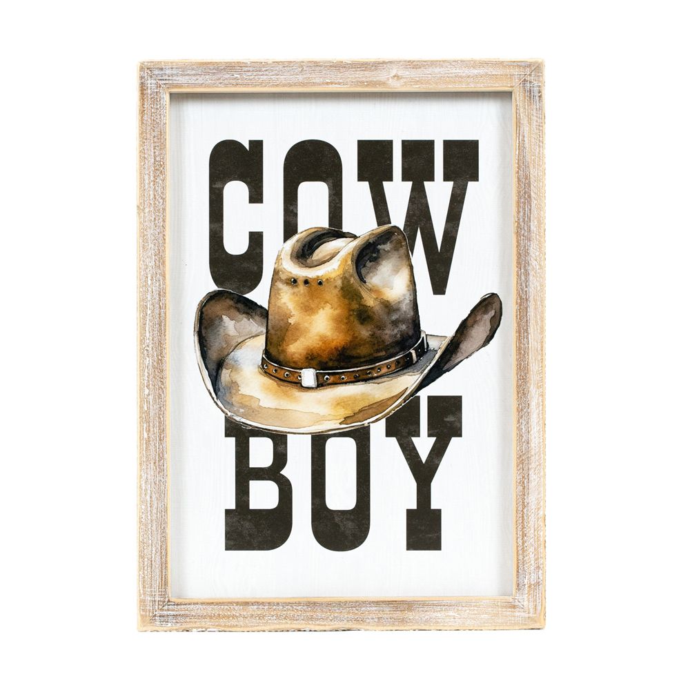 10" x 14" Reversible Wood Frame Sign - Cowboy/Hat | Multicolor | Giddy Up Collection