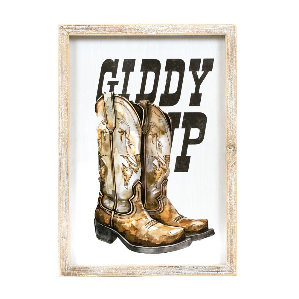 9" x 13" Reversible Wood Frame Sign - Giddy Up/Boots | Multicolor | Giddy Up Collection