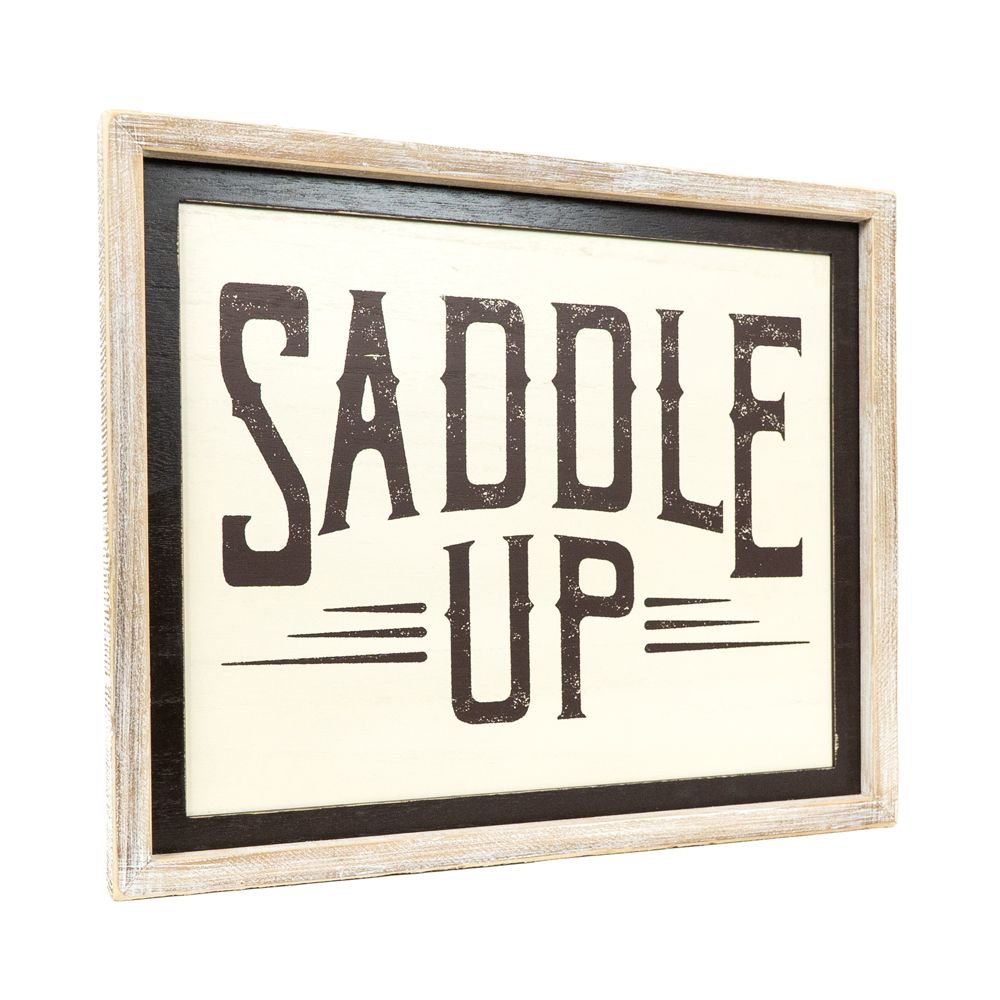 19" x 16" Reversible Wood Frame Sign - River/Saddle Up | Multicolor | Giddy Up Collection