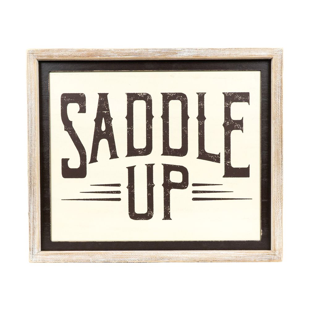 19" x 16" Reversible Wood Frame Sign - River/Saddle Up | Multicolor | Giddy Up Collection