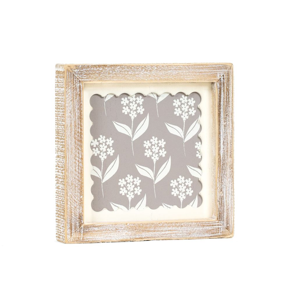 7" Reversible Wood Frame Sign - Flower | Multicolor | Scallop Collection