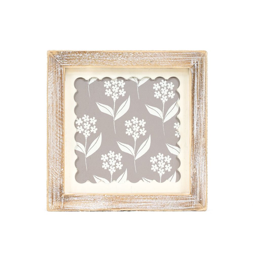 7" Reversible Wood Frame Sign - Flower | Multicolor | Scallop Collection