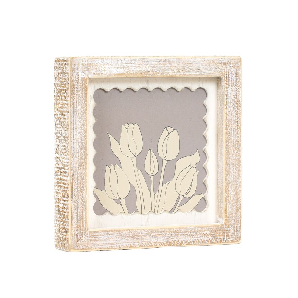 7" Reversible Wood Frame Sign - Tulip | Multicolor | Scallop Collection