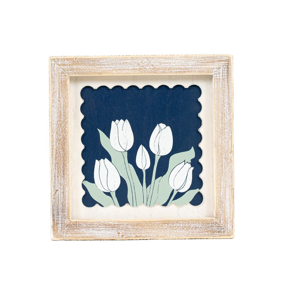 7" Reversible Wood Frame Sign - Tulip | Multicolor | Scallop Collection