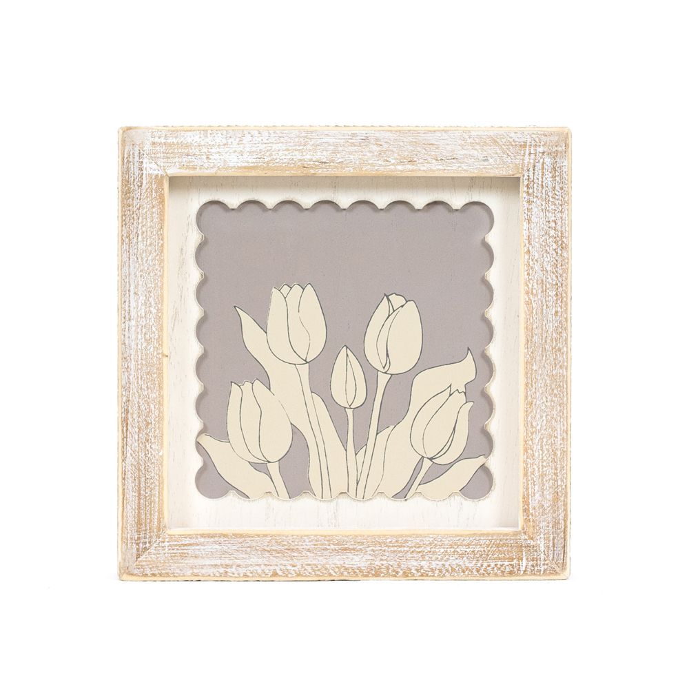 7" Reversible Wood Frame Sign - Tulip | Multicolor | Scallop Collection