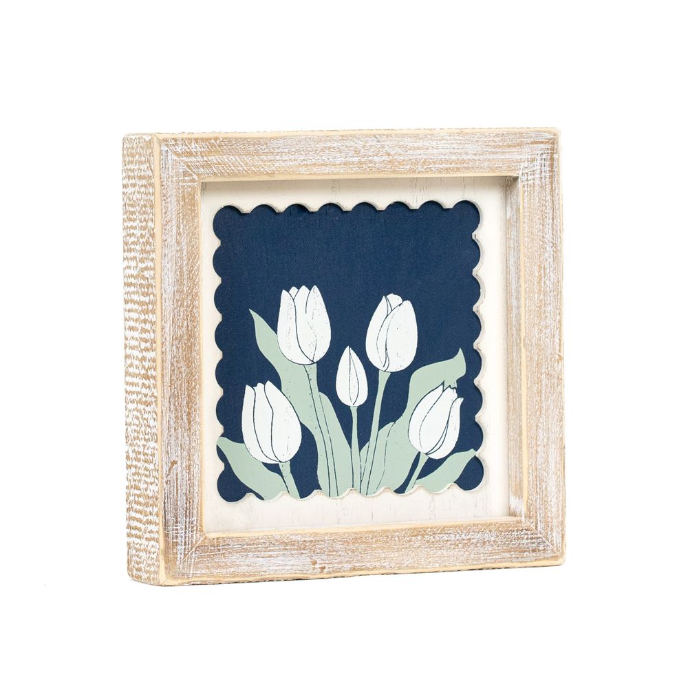 7" Reversible Wood Frame Sign - Tulip | Multicolor | Scallop Collection