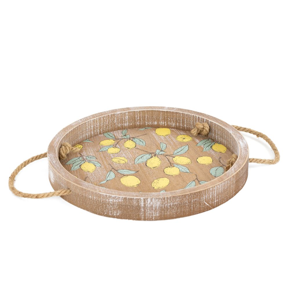 12" Round Wood Tray - Lemon | Multicolor