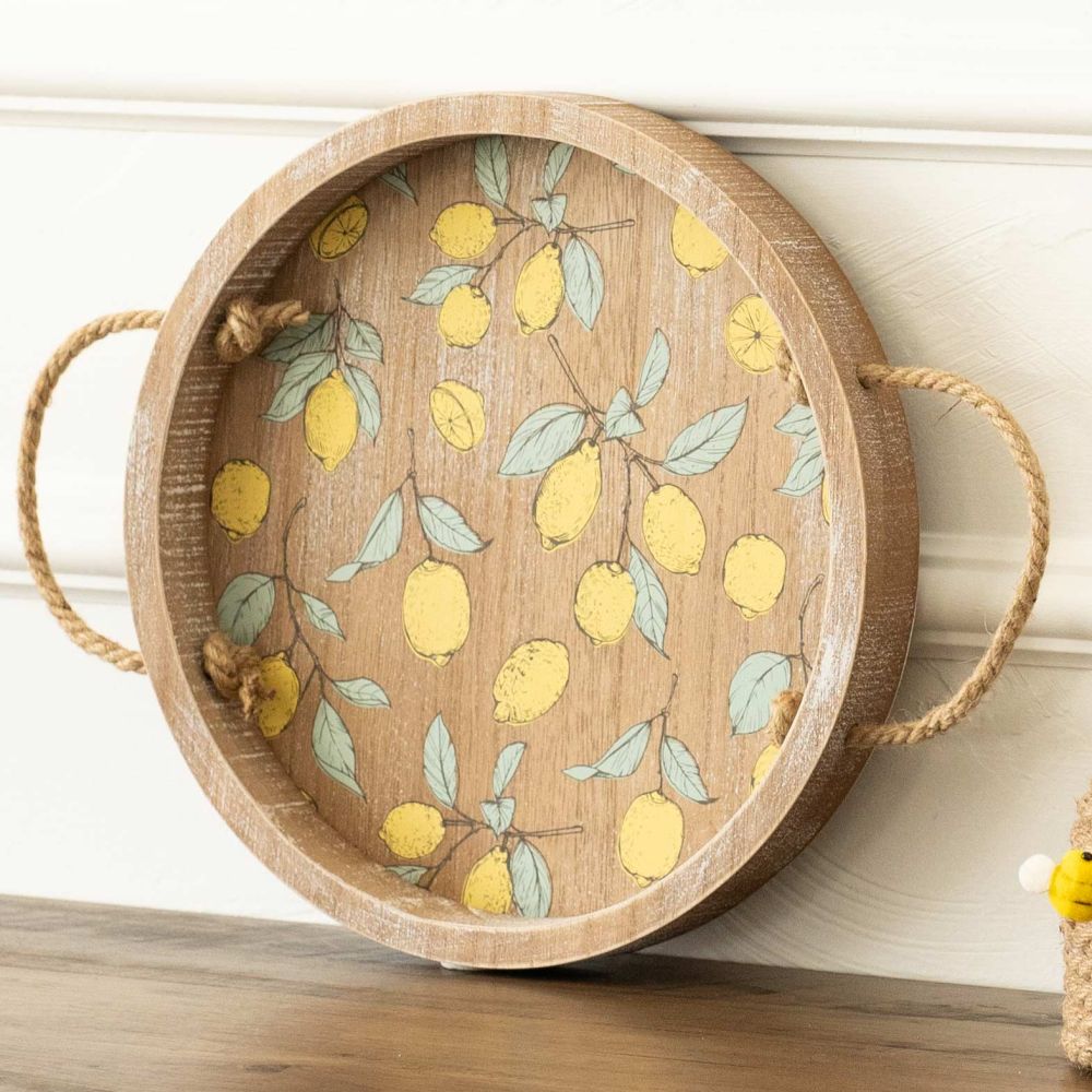 12" Round Wood Tray - Lemon | Multicolor