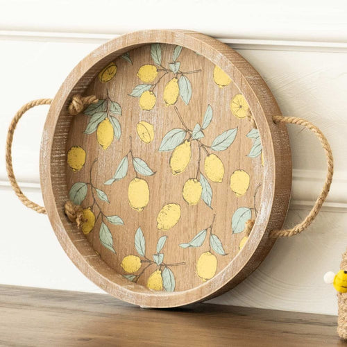 12" Round Wood Tray - Lemon | Multicolor
