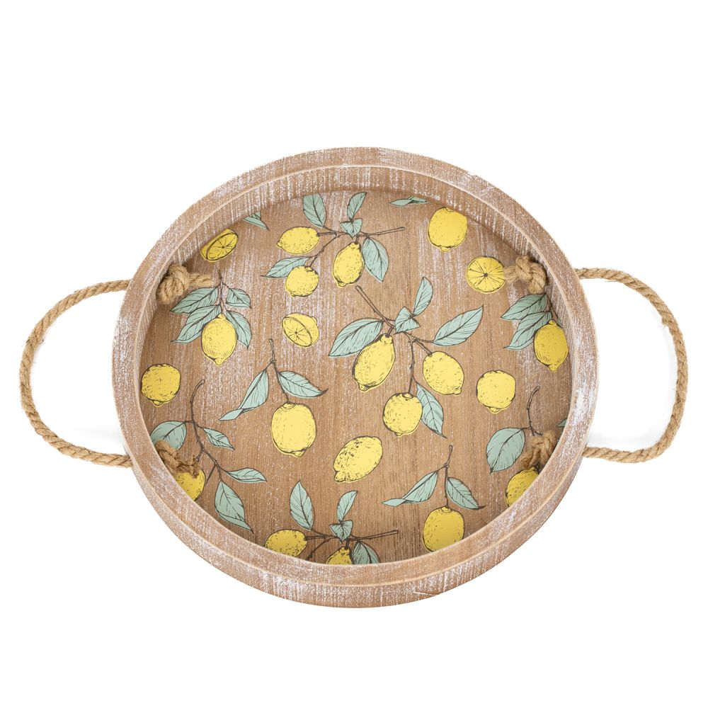 12" Round Wood Tray - Lemon | Multicolor