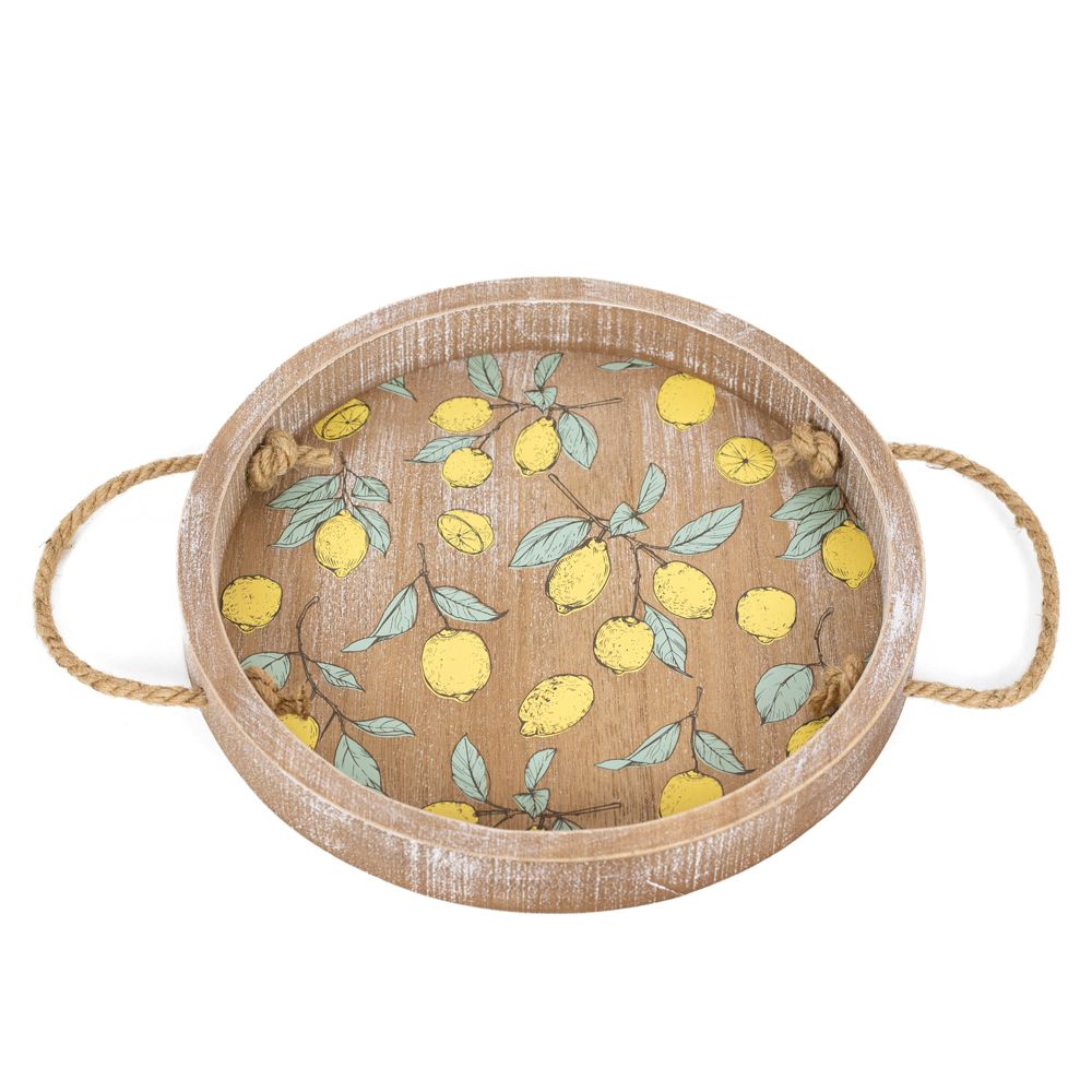 12" Round Wood Tray - Lemon | Multicolor