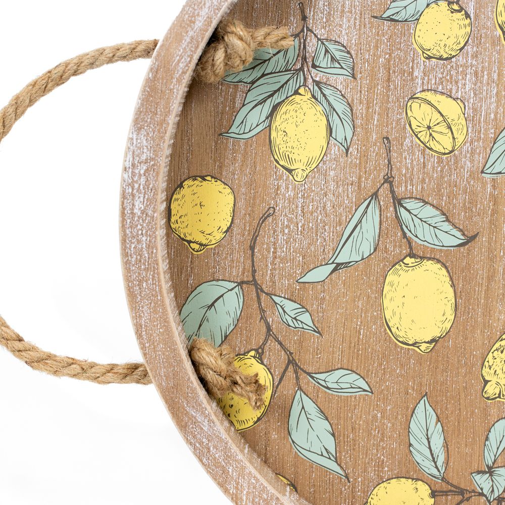 12" Round Wood Tray - Lemon | Multicolor