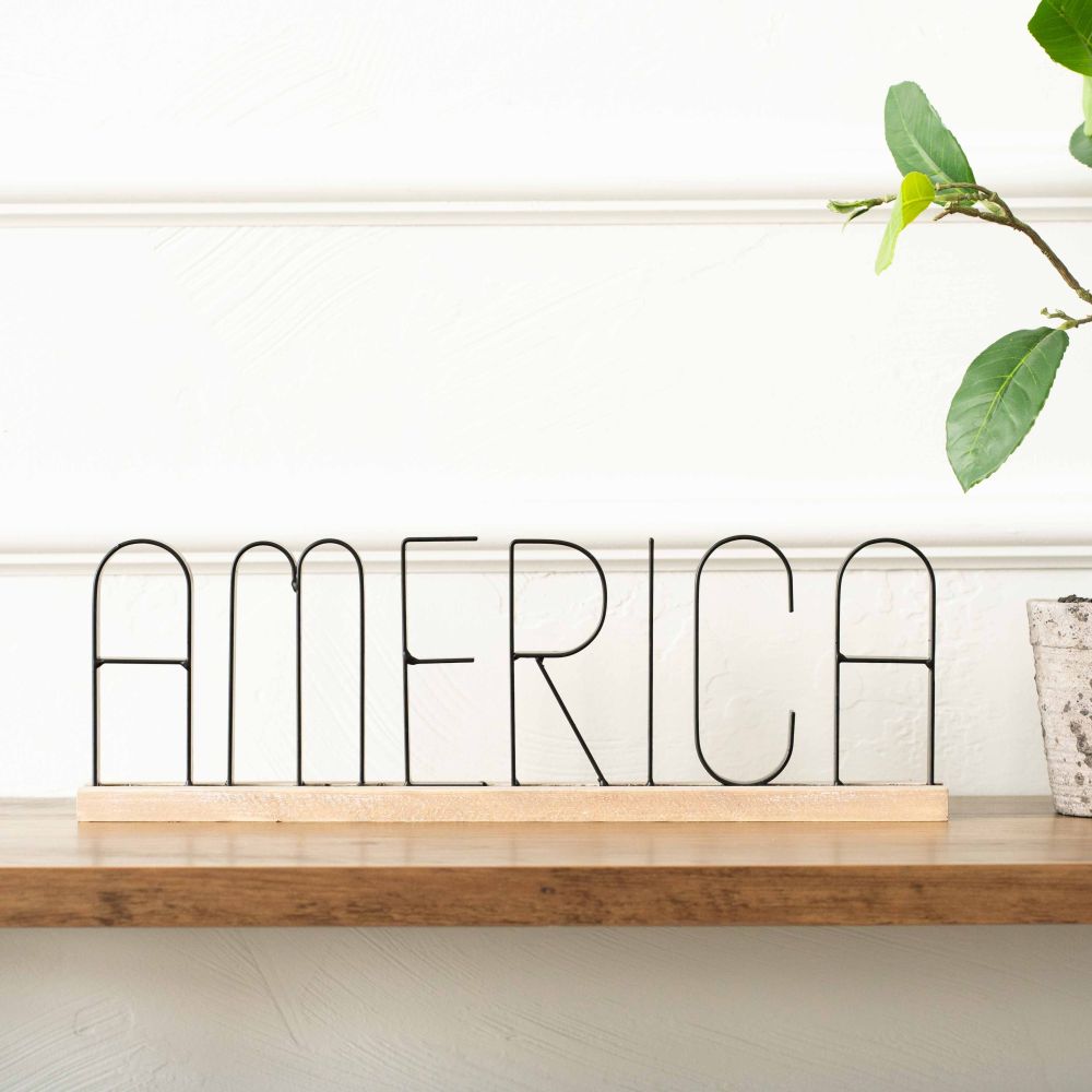 16" Wood Table Sitter - America | Black and Natural