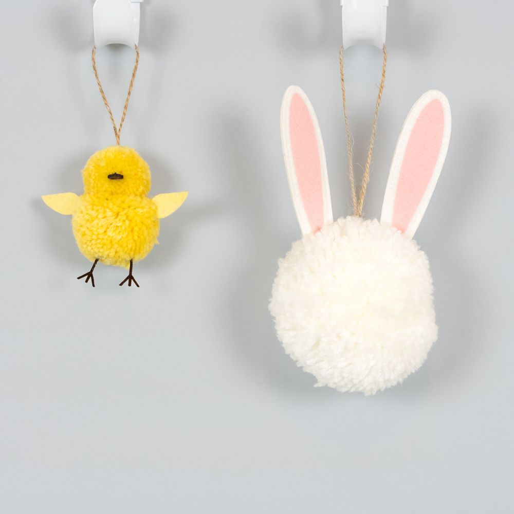 Pom Pom Ornament Set - Bunny & Chick | Multicolor | Bunnies & Blooms Collection (Set of 2) | 2" and 4"