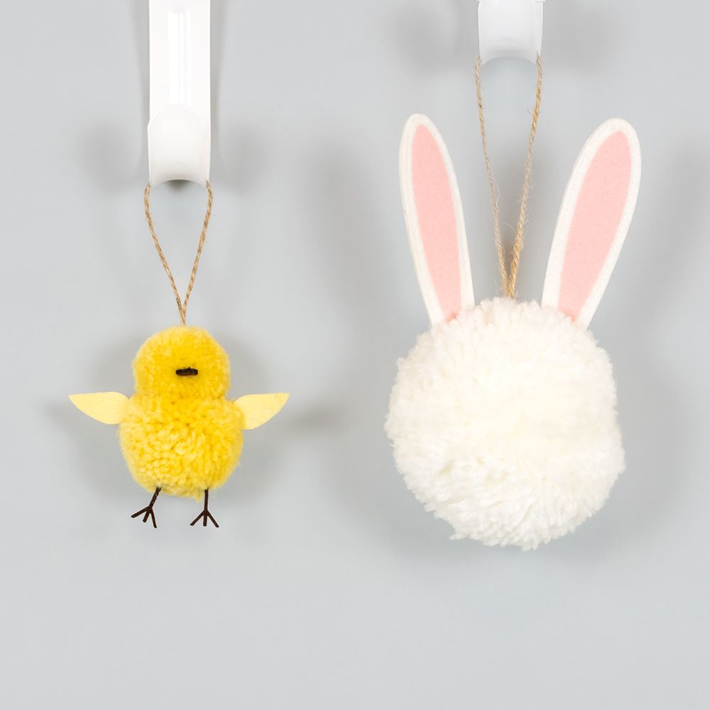 2", 4" pom pom orn s/2 (BUNNY/CHICK)