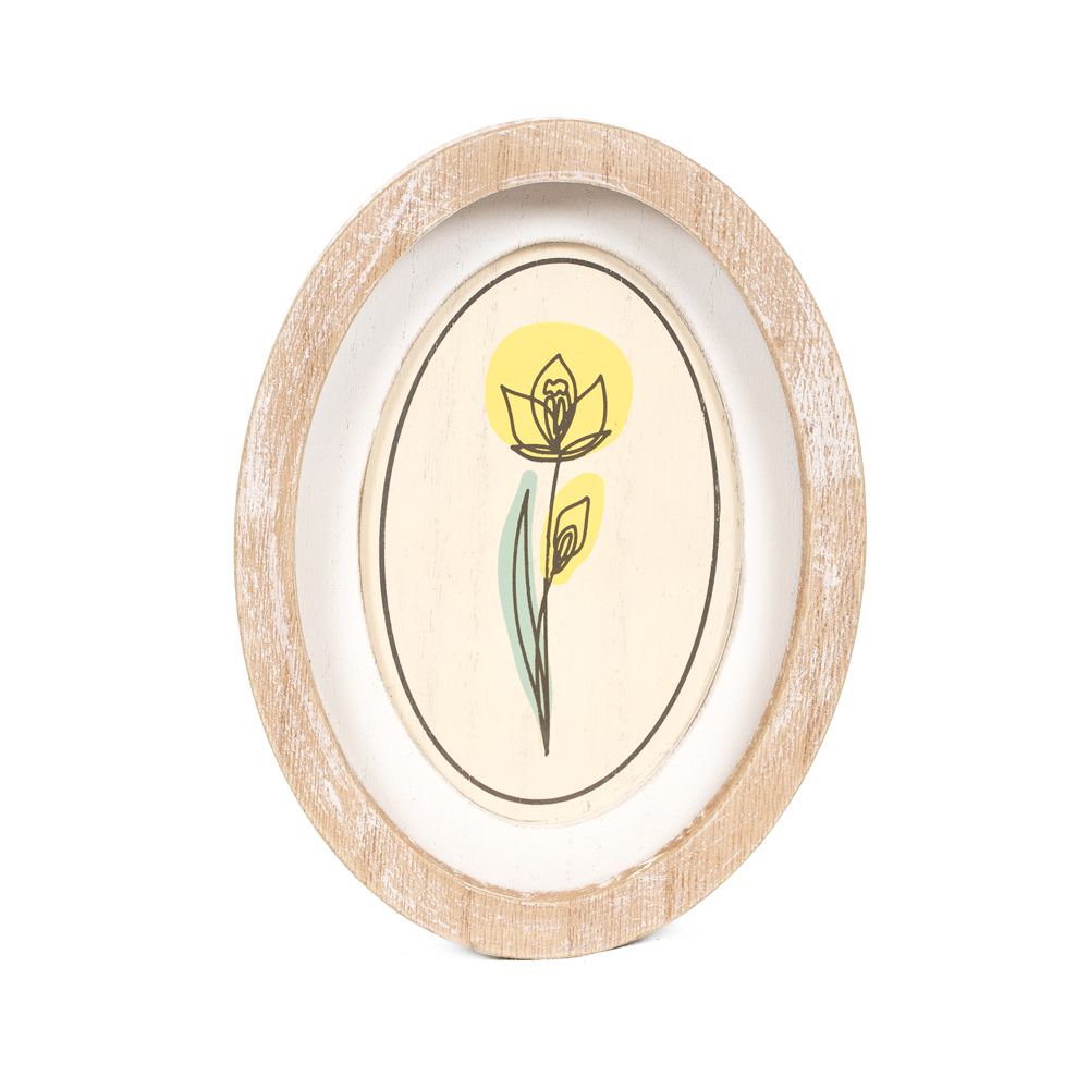 6" x 8" Oval Wood Frame Sign - Daffodil | Multicolor | Bunnies and Blooms Collection