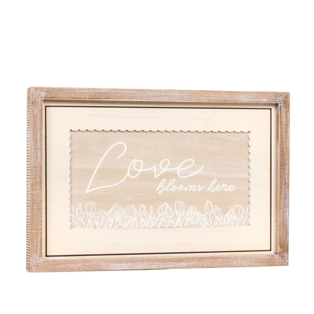 18" x 12" Reversible Wood Frame Sign - Love Blooms Here/Bless Our Home | Multicolor | Bunnies and Blooms Collection