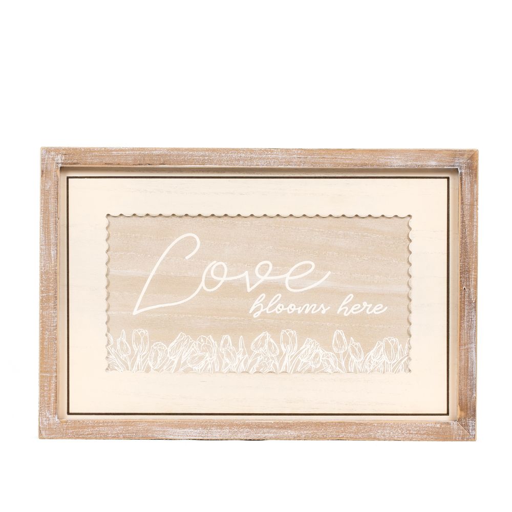 18" x 12" Reversible Wood Frame Sign - Love Blooms Here/Bless Our Home | Multicolor | Bunnies and Blooms Collection