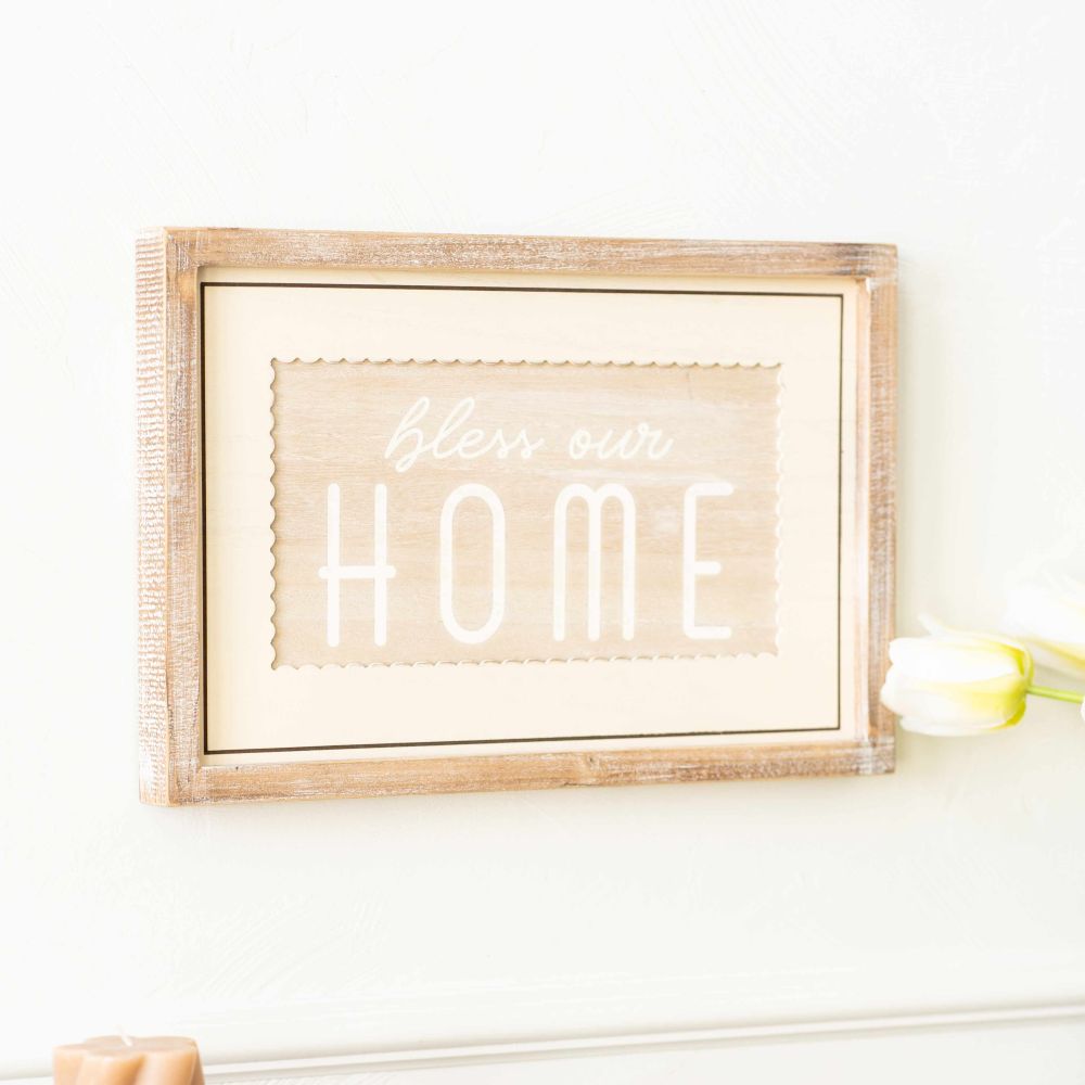 18" x 12" Reversible Wood Frame Sign - Love Blooms Here/Bless Our Home | Multicolor | Bunnies and Blooms Collection