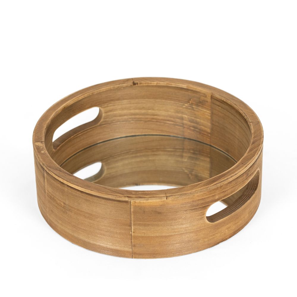 10" Round Wood Mirror Tray - Natural | Neutral Mod Collection
