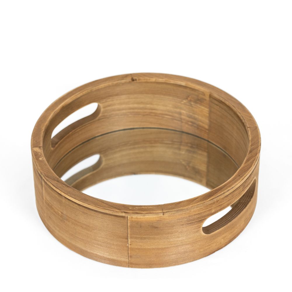10" Round Wood Mirror Tray - Natural | Neutral Mod Collection
