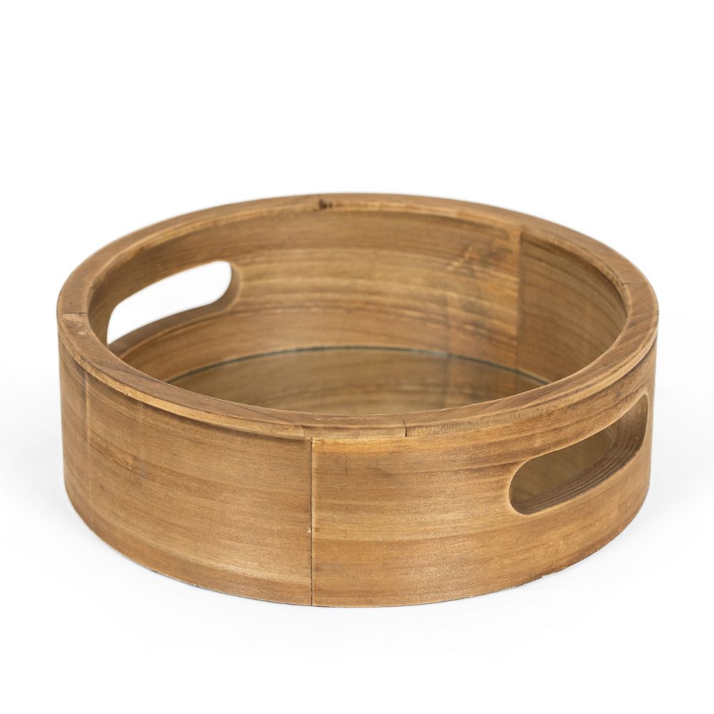 10" Round Wood Mirror Tray - Natural | Neutral Mod Collection