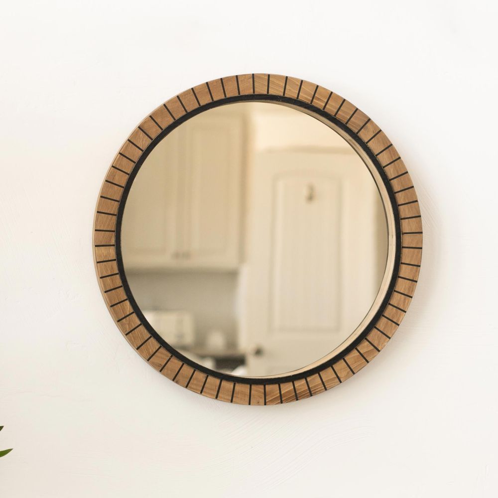 24" Round Wood Mirror - Natural and Black | Neutral Mod Collection