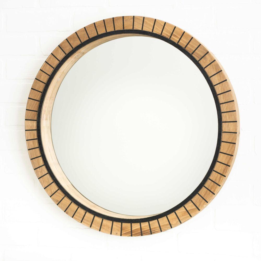 24" Round Wood Mirror - Natural and Black | Neutral Mod Collection