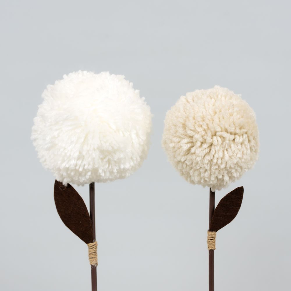 12" Pom Pom Flower Stems - Neutral Mod Collection (Set of 2)