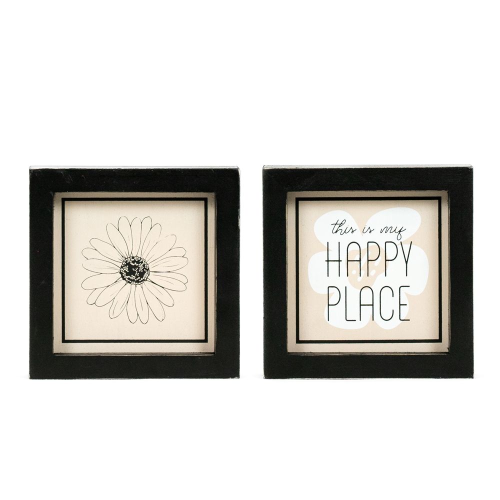 5x5x1.5 rvs wood frame sign (FLOWER/HAPPY)