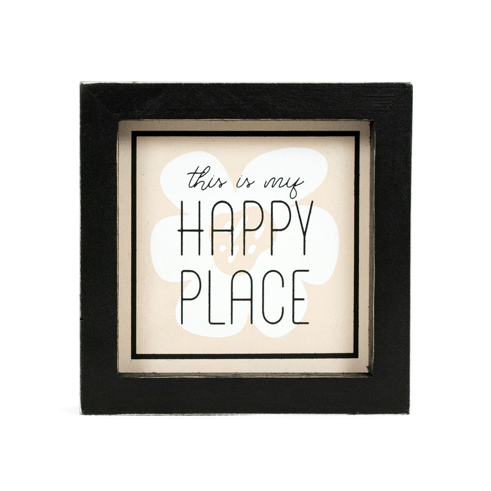 5" Reversible Wood Frame Sign - Flower/Happy Place | Neutral Mod Collection