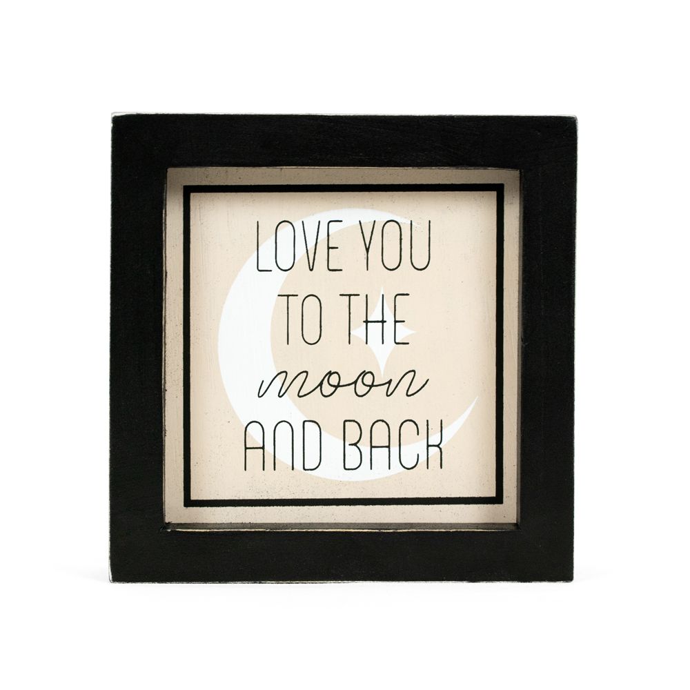 5" Reversible Wood Frame Sign - Moon/Love You | Neutral Mod Collection