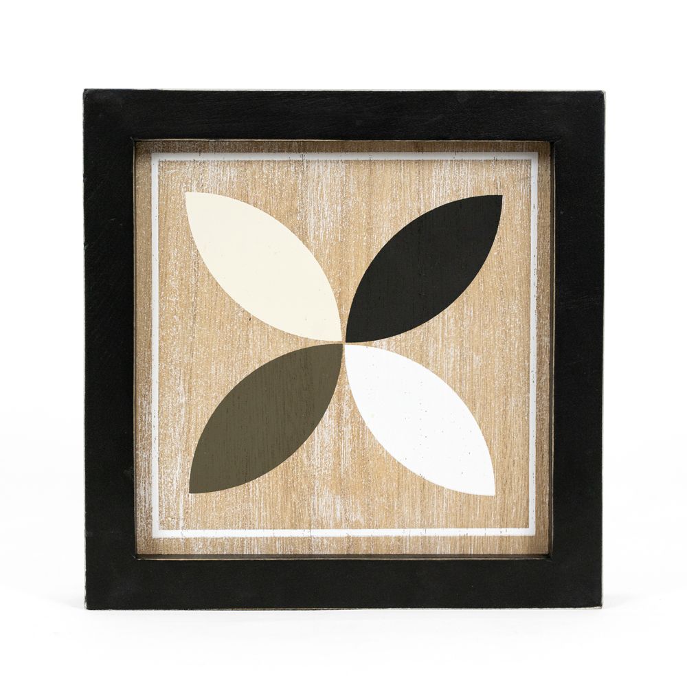 8" Reversible Wood Frame Sign - Flower/Propeller | Multicolor | Neutral Mod Collection