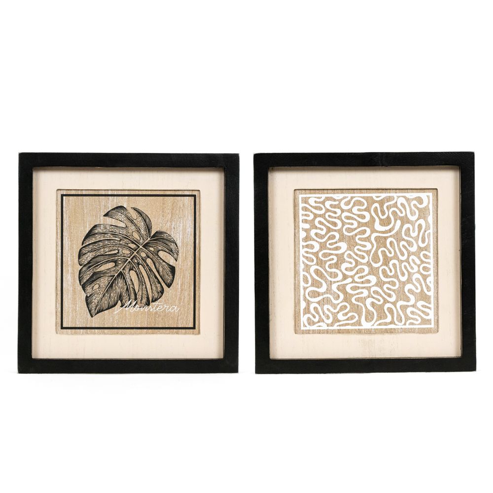 12x12x1.5 rvs wood frame sign (MONSTERA/SQUIGGLE)