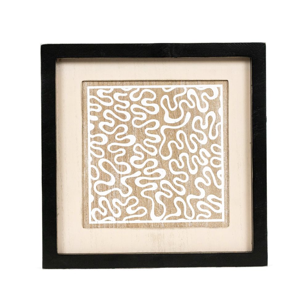 12" Reversible Wood Frame Sign - Monstera/Squiggle | Multicolor | Neutral Mod Collection