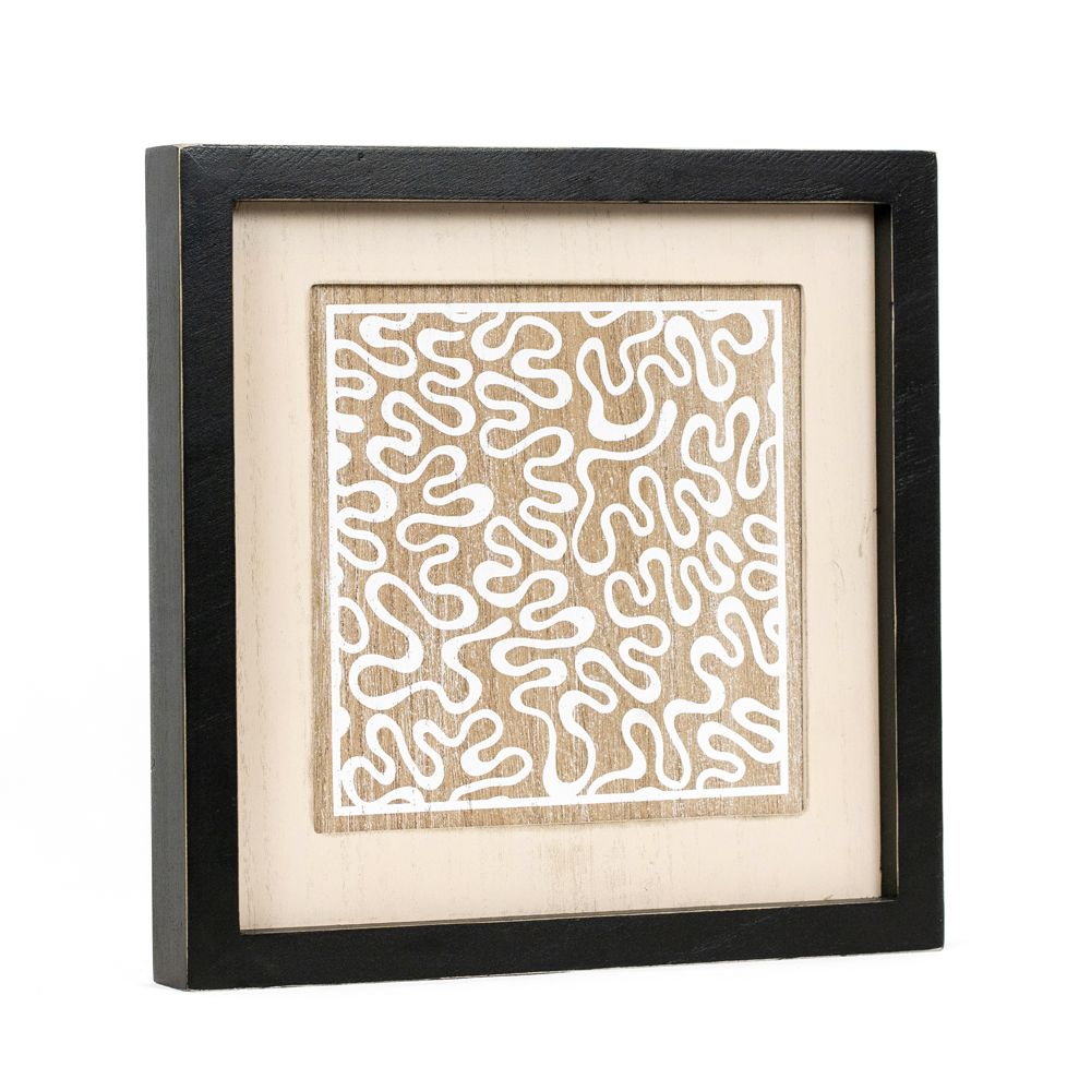 12" Reversible Wood Frame Sign - Monstera/Squiggle | Multicolor | Neutral Mod Collection