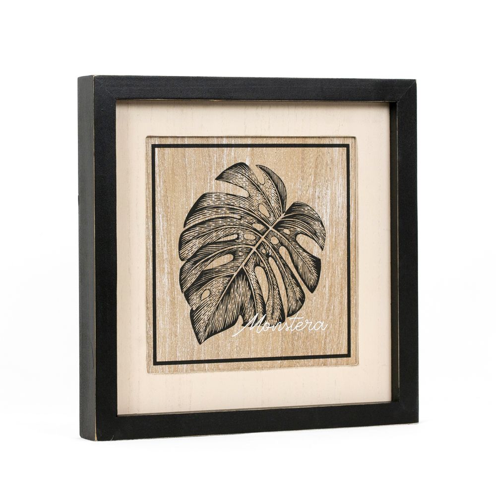 12" Reversible Wood Frame Sign - Monstera/Squiggle | Multicolor | Neutral Mod Collection