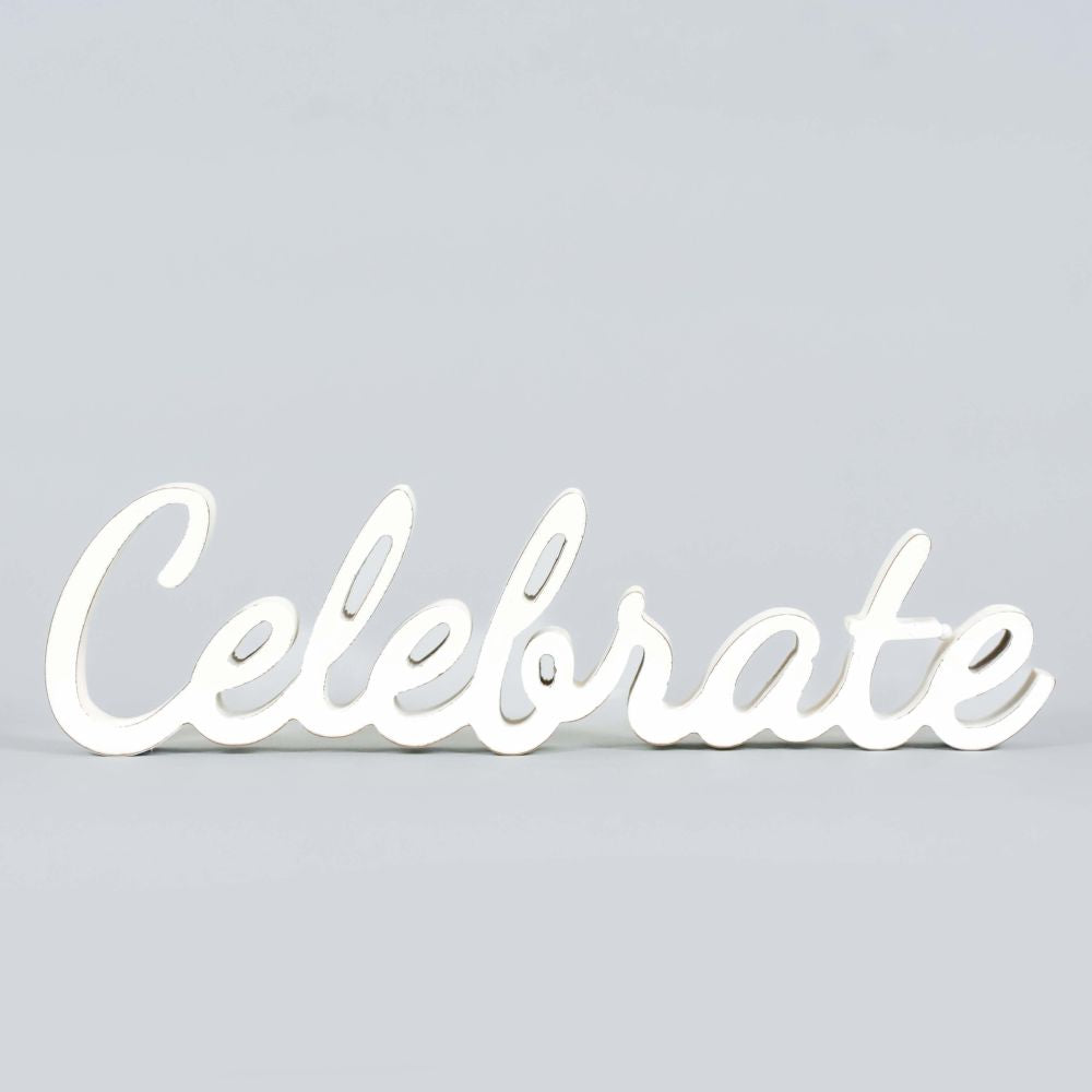 12" Wood Cutout - Celebrate | White
