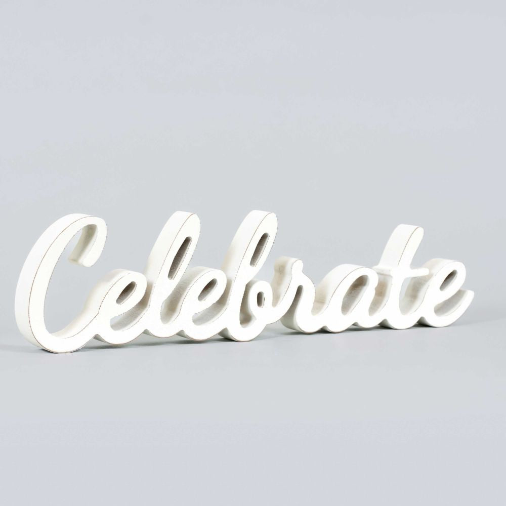 12" Wood Cutout - Celebrate | White