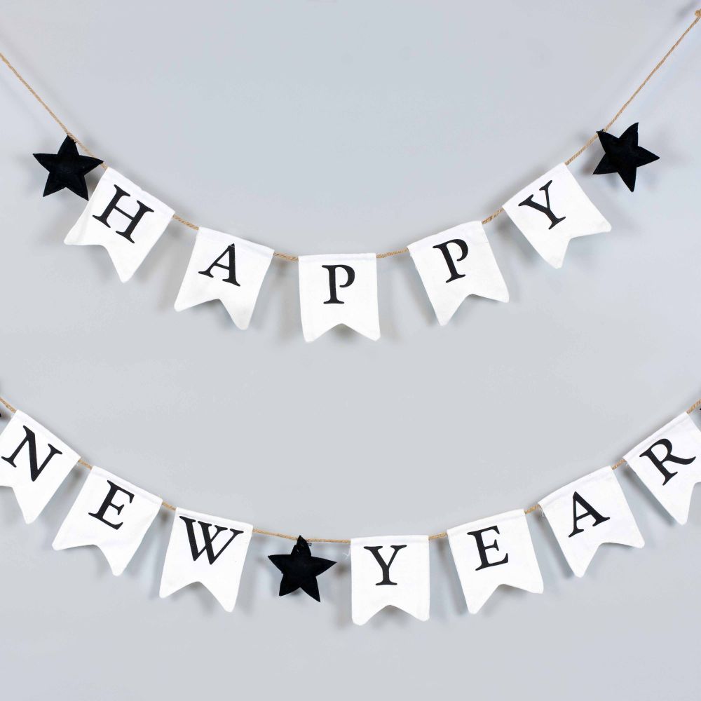 38" garland s/2 (NEW YEAR) wh/bk