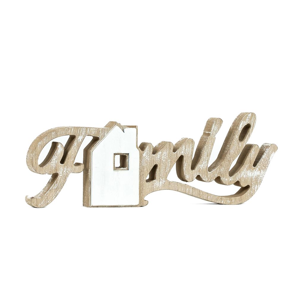 11" Wood Cutout - Family | Natural and White