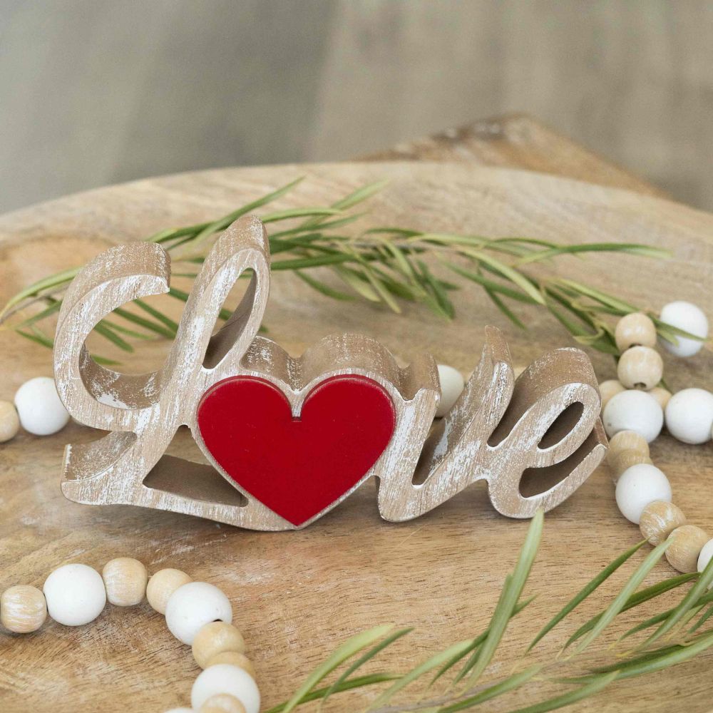 7" Wood Cutout - Love | Natural and Red