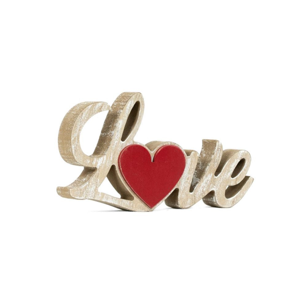 7" Wood Cutout - Love | Natural and Red